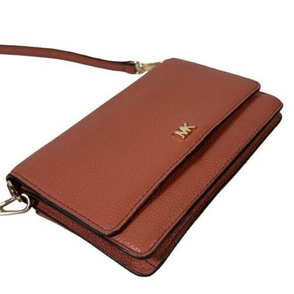 Michael Kors Mott Phone Wallet Crossbody Bag Sunset Peach Pink Pebble Leather - Picture 4 of 16